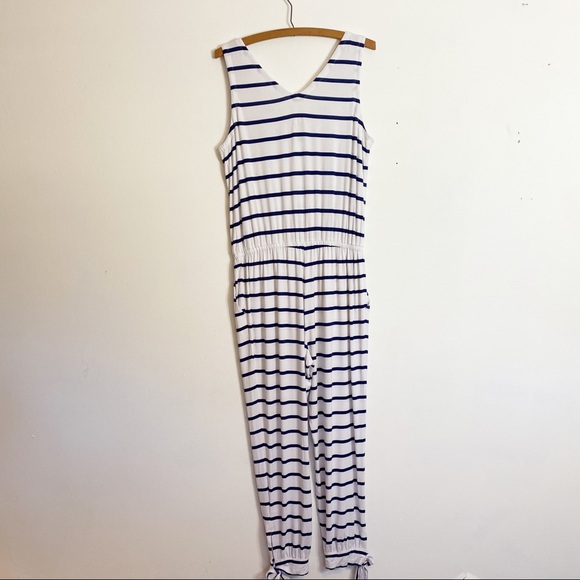Mott 50 UPF 50+ Navy And White Striped Beach Jumpsuit - Picture 6 of 6